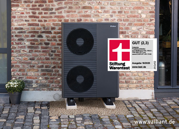 Vaillant Wärmepumpe mit Stiftung Warentest Siegel in der Kategorie Gut 2,3
